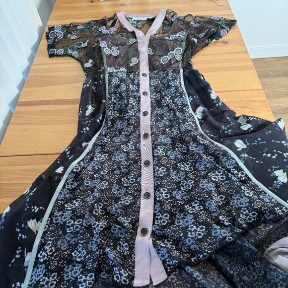 Byron Lars Cassie Floral Mixed Pattern Midi Dress Boho Fairy 6 - Picture 8 of 12